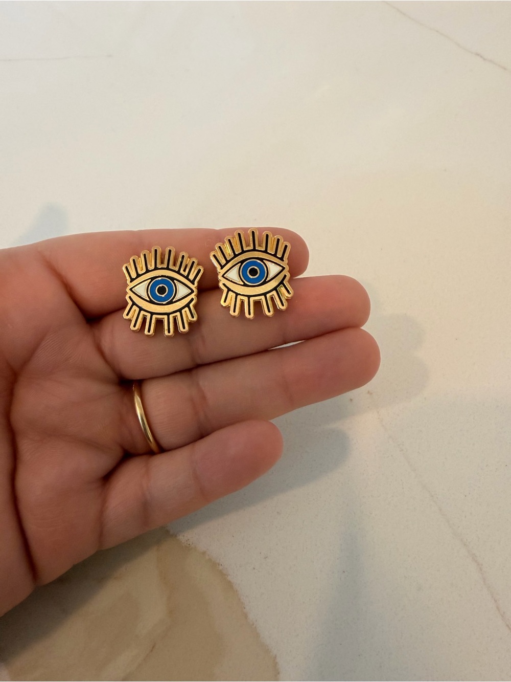 Gold-Tone Blue Eye Stud Earrings for Women